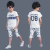 C1865 THE BOY T-shirt with Smart Short Whit with Blue Print 2-Pcs Set.