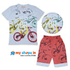 C1889 Aiwa Bike Ride Moments L.Grey &Red T-Shirt With Short 2-Pcs Set