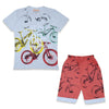 C1889 Aiwa Bike Ride Moments L.Grey &Red T-Shirt With Short 2-Pcs Set