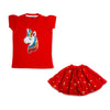 C2245 ZRA UNICORN T-SHIRT WITH  RED FANCY NET SHARARA 2PCS