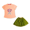 C2246 ZRA PEACH T-SHIRT WITH GREEN FANCY NET SHARARA 2PCS